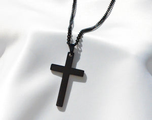 Simple Cross Necklace - BLACK